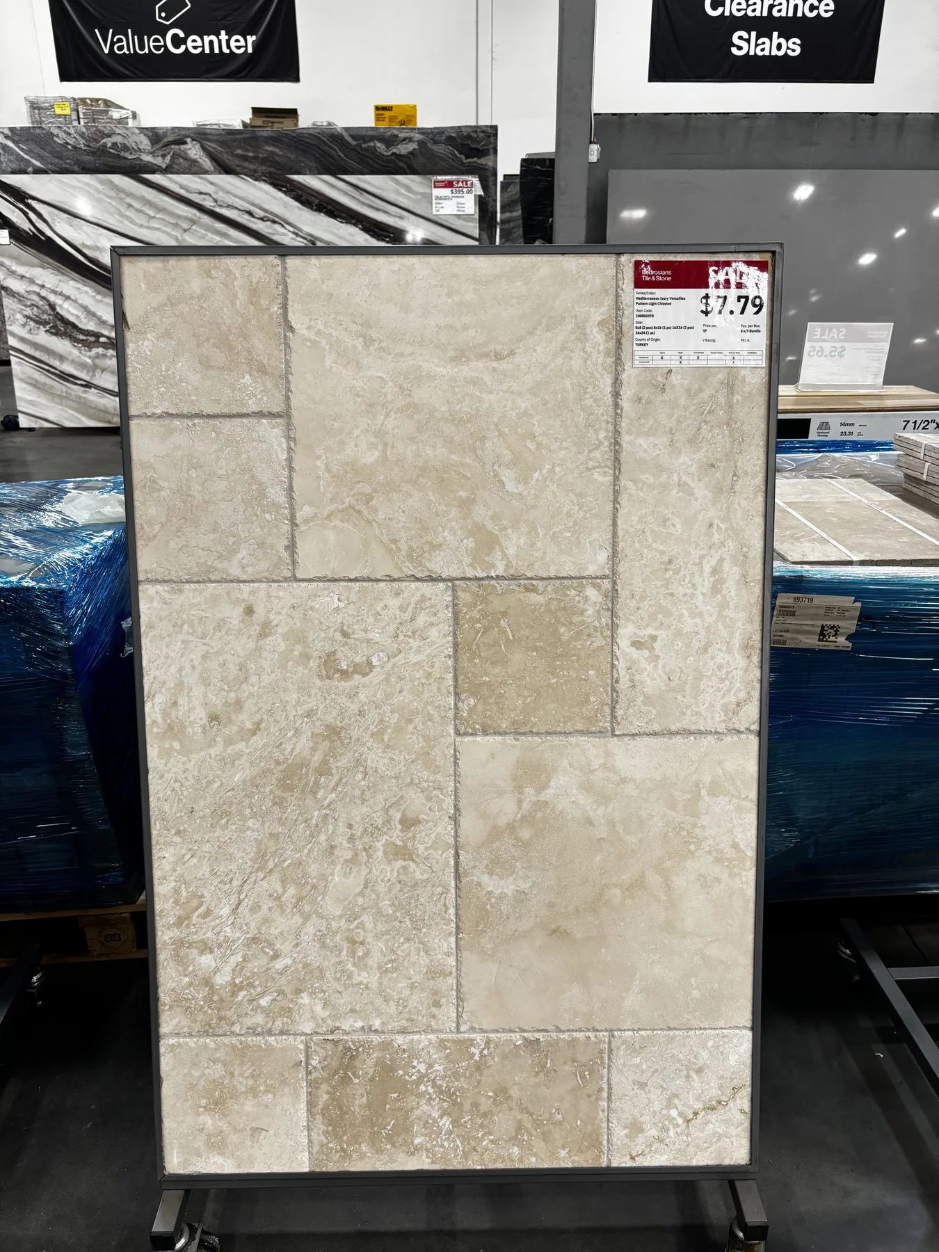 Mediterranean Ivory Versailles Pattern Light Chiseled Travertine Tile in Sylmar, Los Angeles
