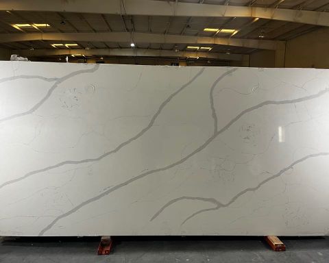 Statuario Venato Quartz Slab in Orange