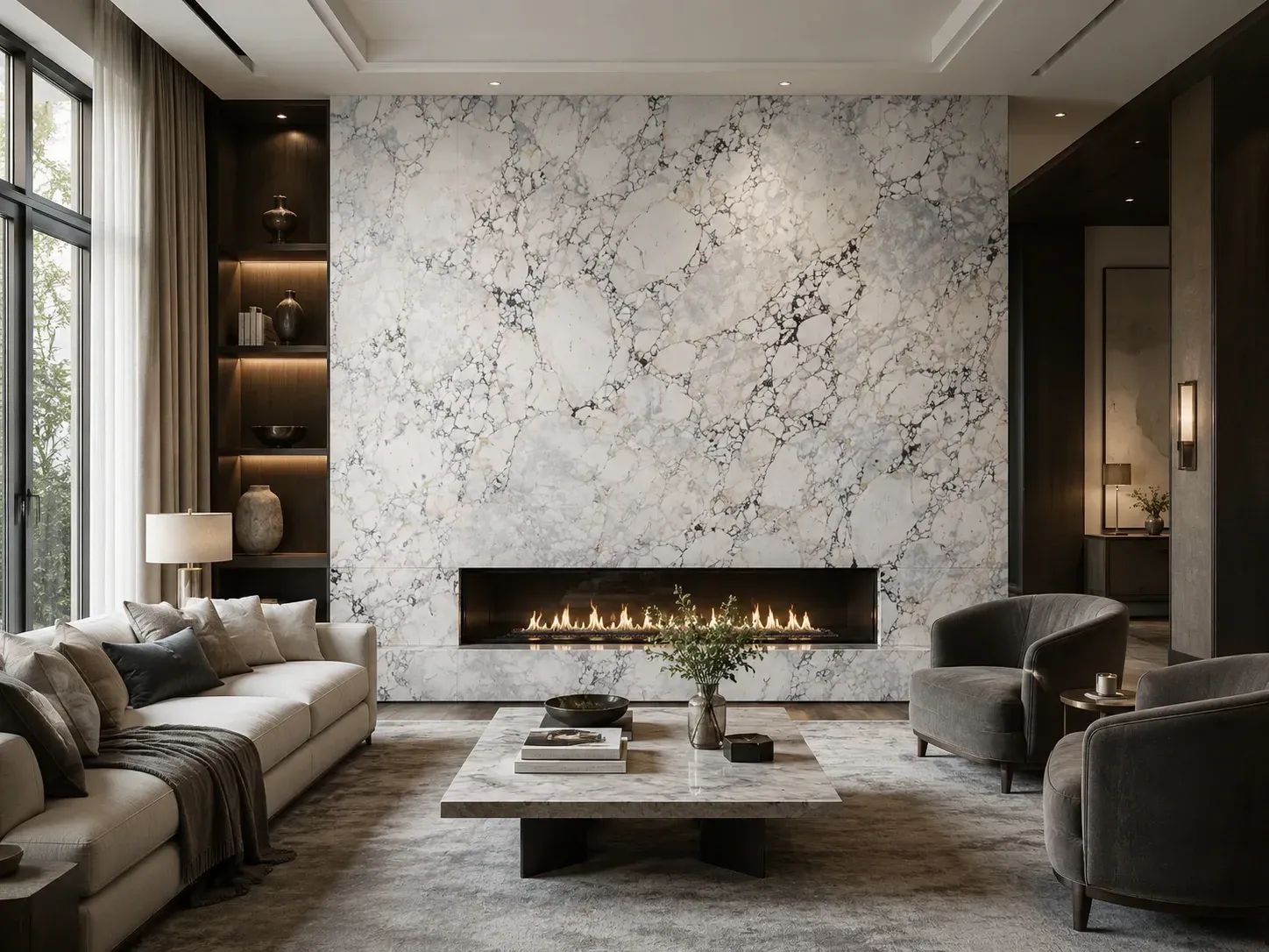 Calacatta Monet Viola Marble — Fireplace Inspiration