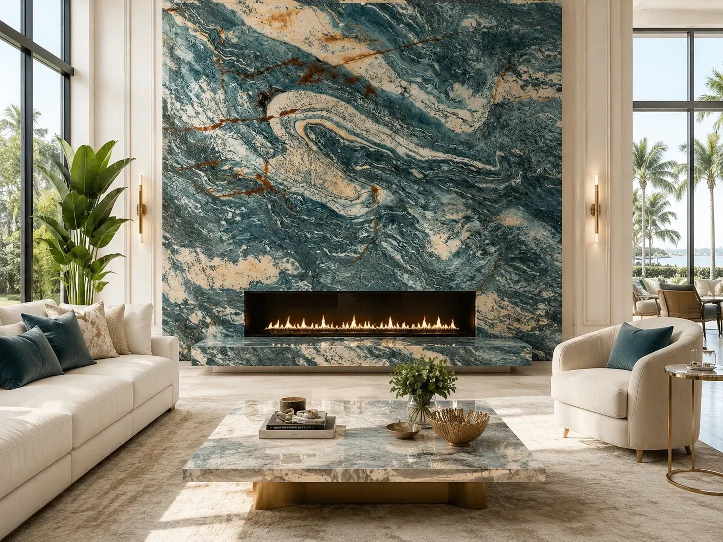 Azul Do Mar Quartzite — Fireplace Inspiration